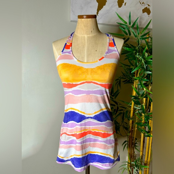 Lululemon Cool Racerback Bleacher Stripe White Iris Flower Tank Top Can Fit M/L - Picture 2 of 5